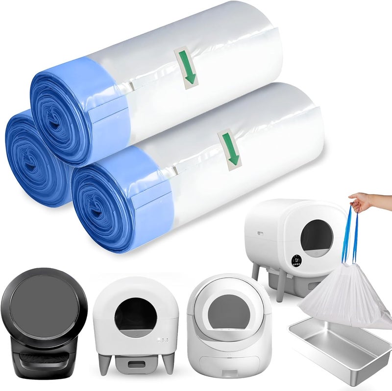 DSPET Self Cleaning Cat Litter Box Liners-60 Counts, Extra Thick Litter Bags for Automatic Cat Litter Box Robot with Drawstring Trash Bags - Image 1